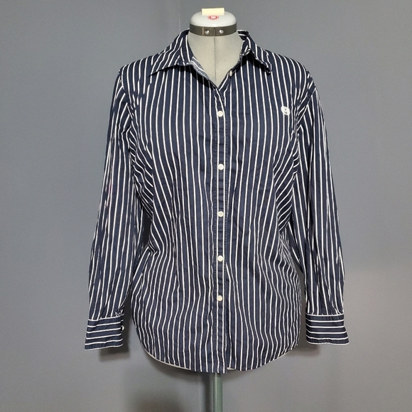 Chaps Blue White Striped Casual Button Down Shirt Long Sleeve 100% Cotton Sz 2x - Picture 1 of 5